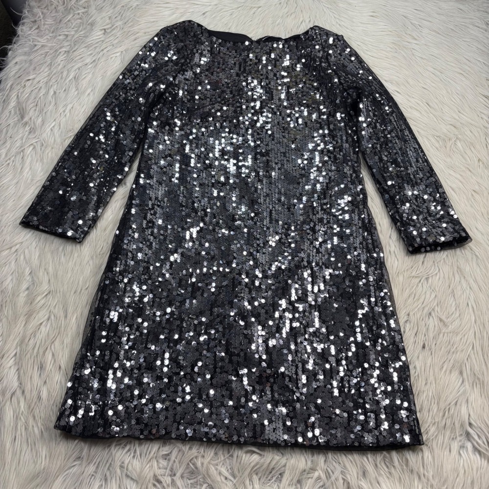 T Tahari Women's 2 Black Silver Sequin Mesh Mini Dress Holidays LBD HOCO Disco